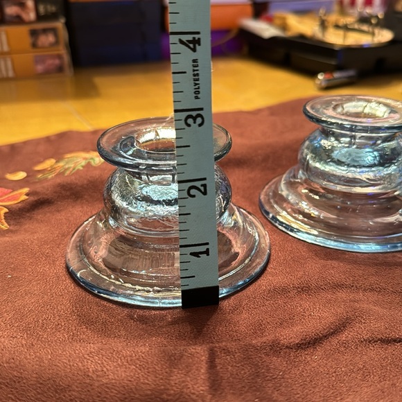 Vintage Set of 2 Round BLUE Glass Candle Holders - Picture 3 of 4